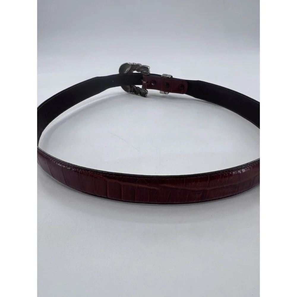 VICENZA Sport Sterling Silver Buckle On Brown Alligator Print Calfskin Belt 34